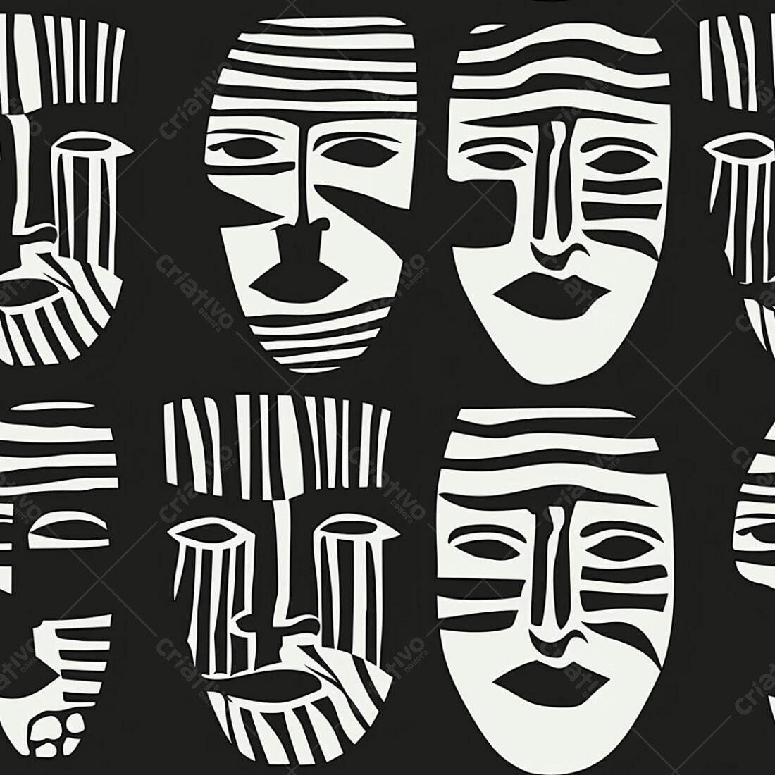 Textura máscaras africanas para fundo preto e branco