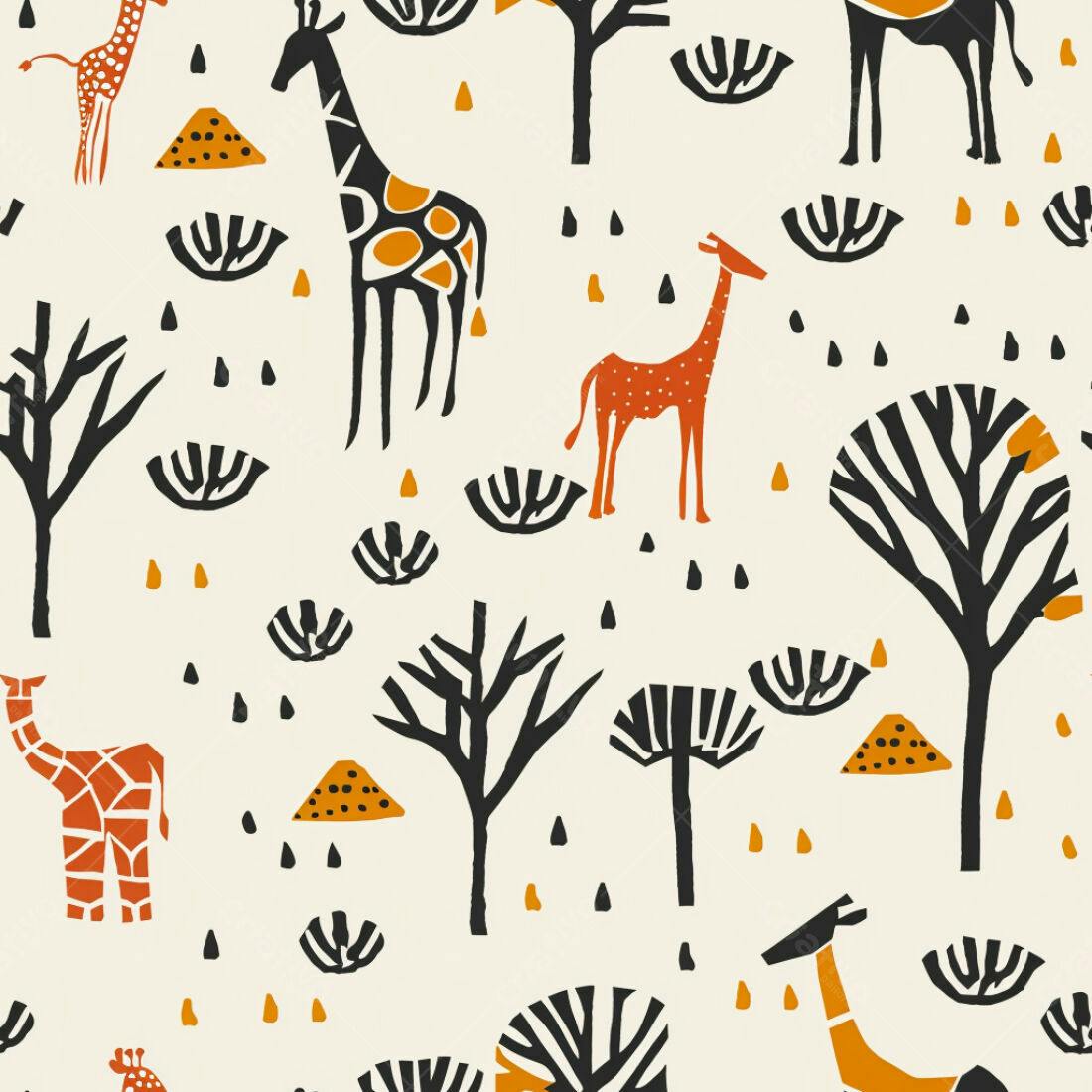 Textura Girafas e Árvores para Papel de Parede