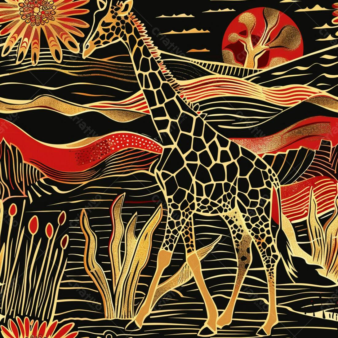 Textura Girafa e Savana Dourada para Papel de Parede