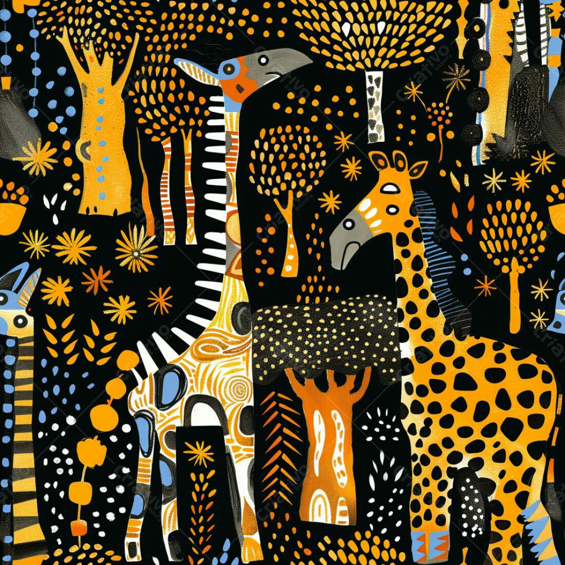 Textura Safari Girafas e Árvores para Fundo