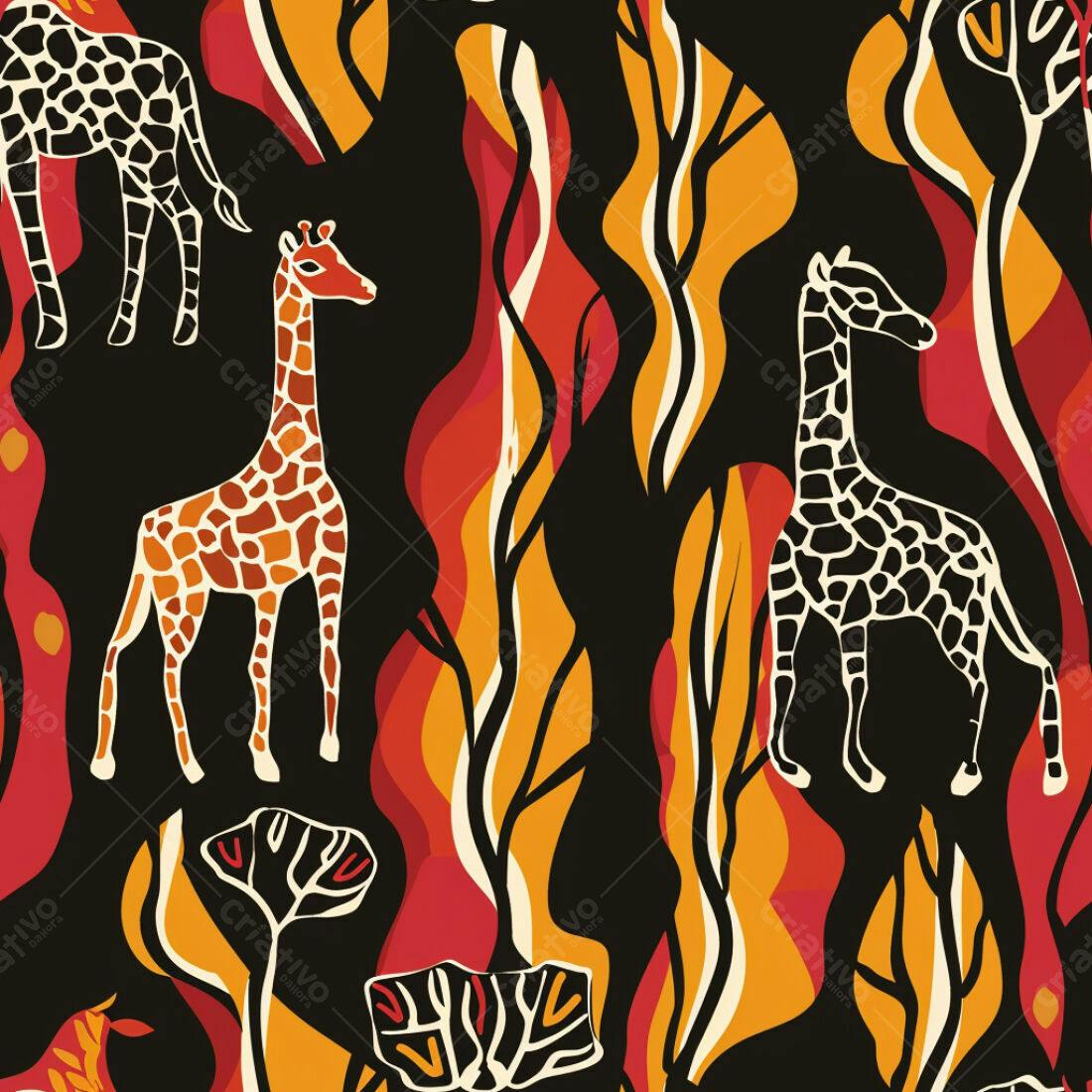 Textura Girafas e Folhagens para Fundo
