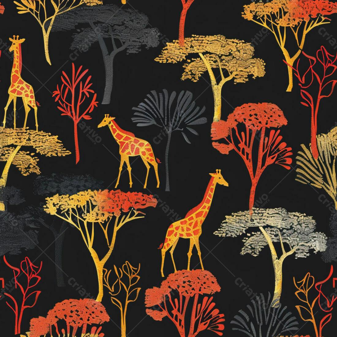 Textura Safari com Girafas para Papel de Parede