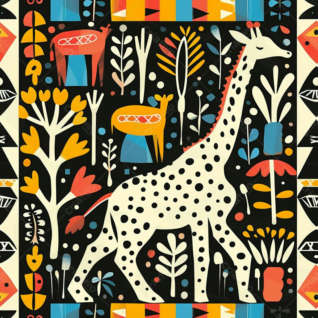 Textura Girafa e Flores para Papel de Parede