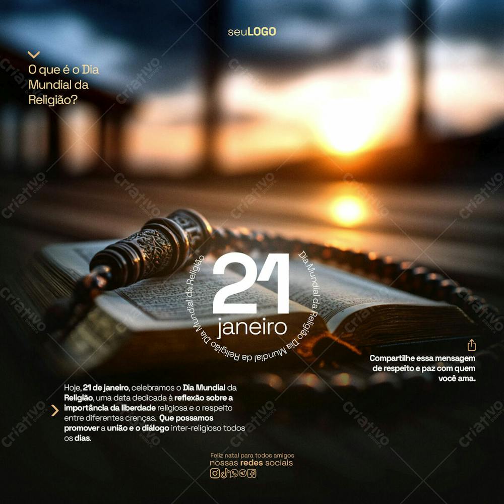 21 De Janeiro Celebramos O Dia Mundial Da Religião Social Media Psd Editavel 1