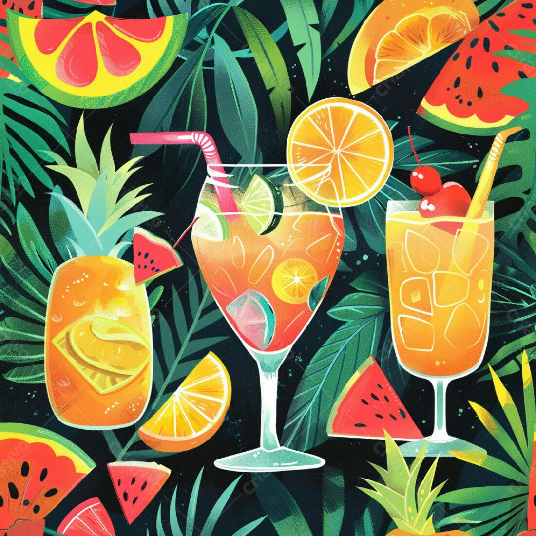 Textura Tropical Bebidas e Frutas para Fundo