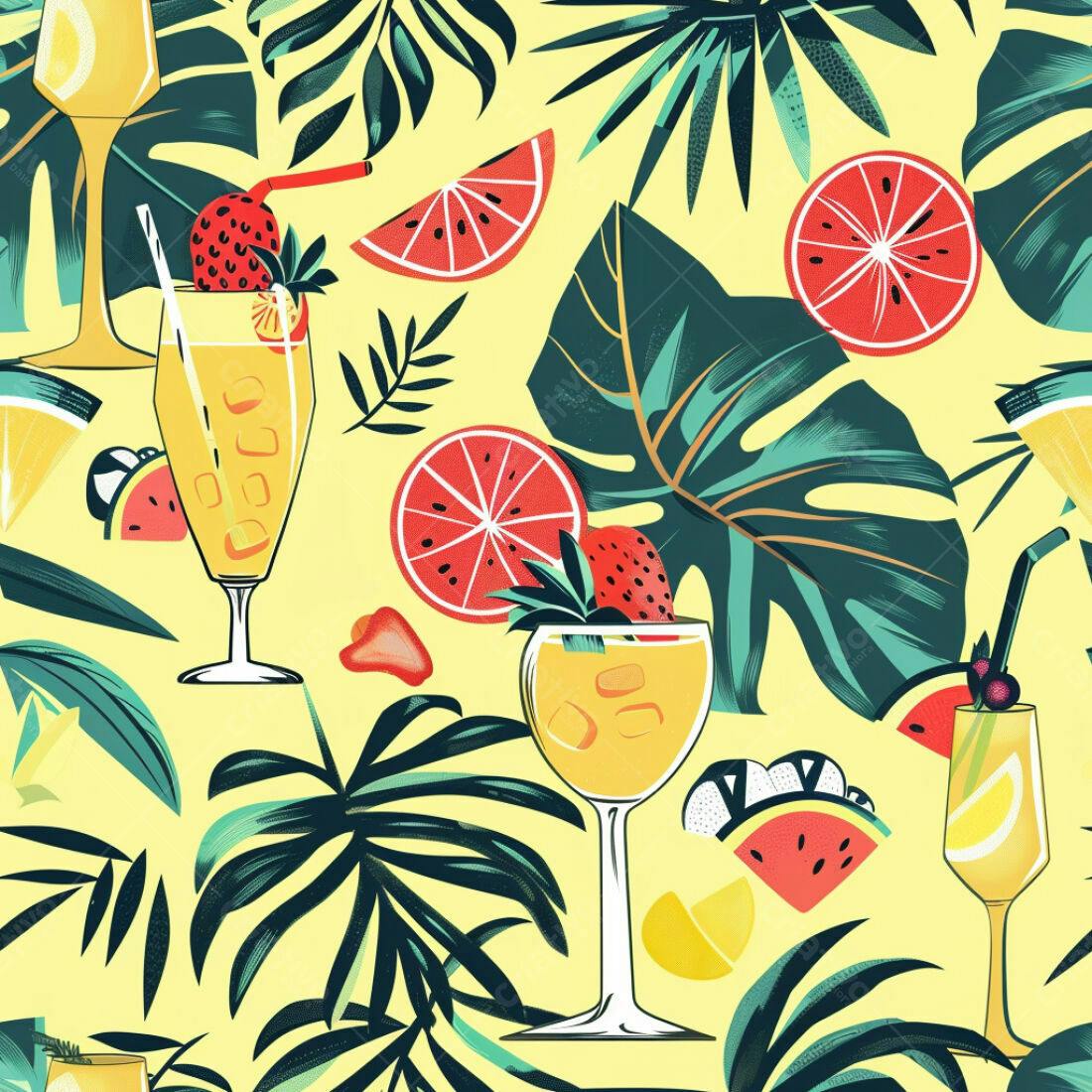 Textura Tropical Frutas e Drinks para Fundo