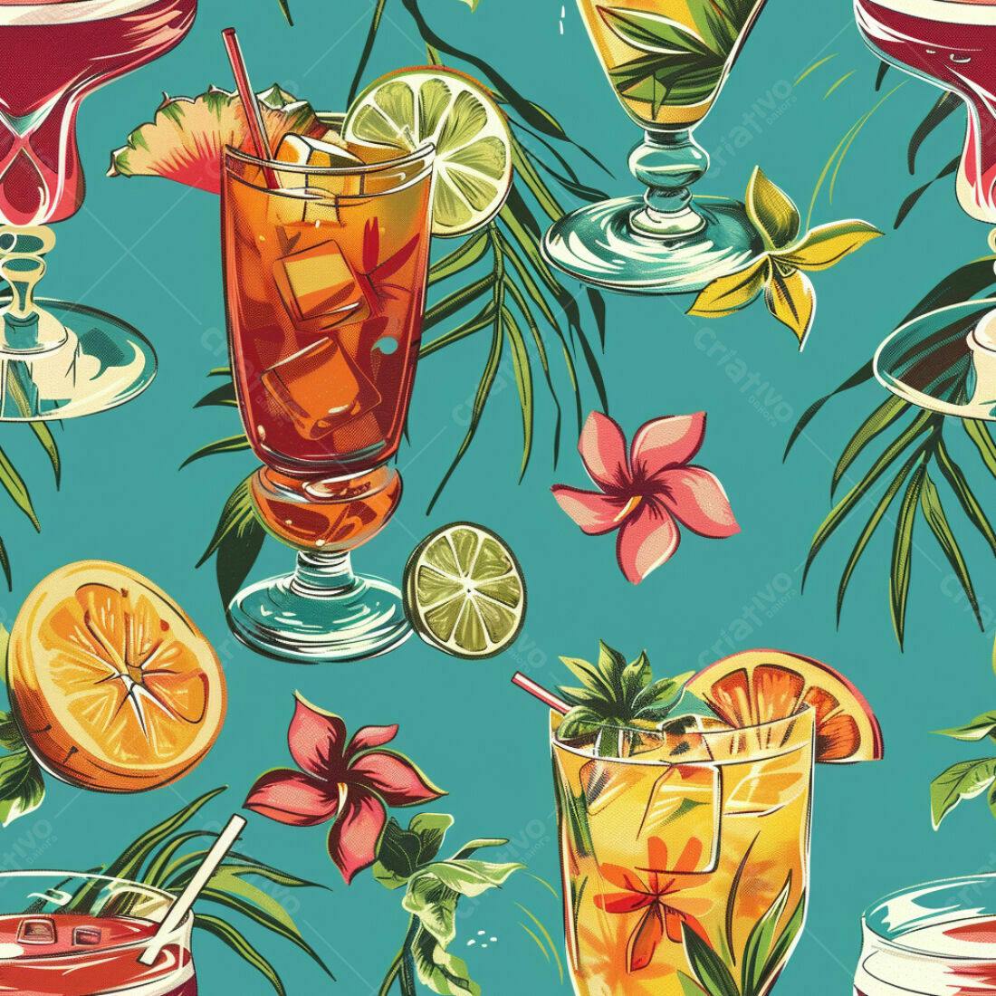 Textura Tropical Bebidas para Papel de Parede