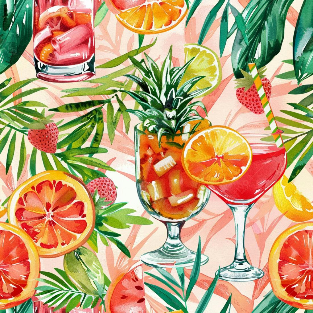 Textura Tropical Frutas e Drinks para Fundo