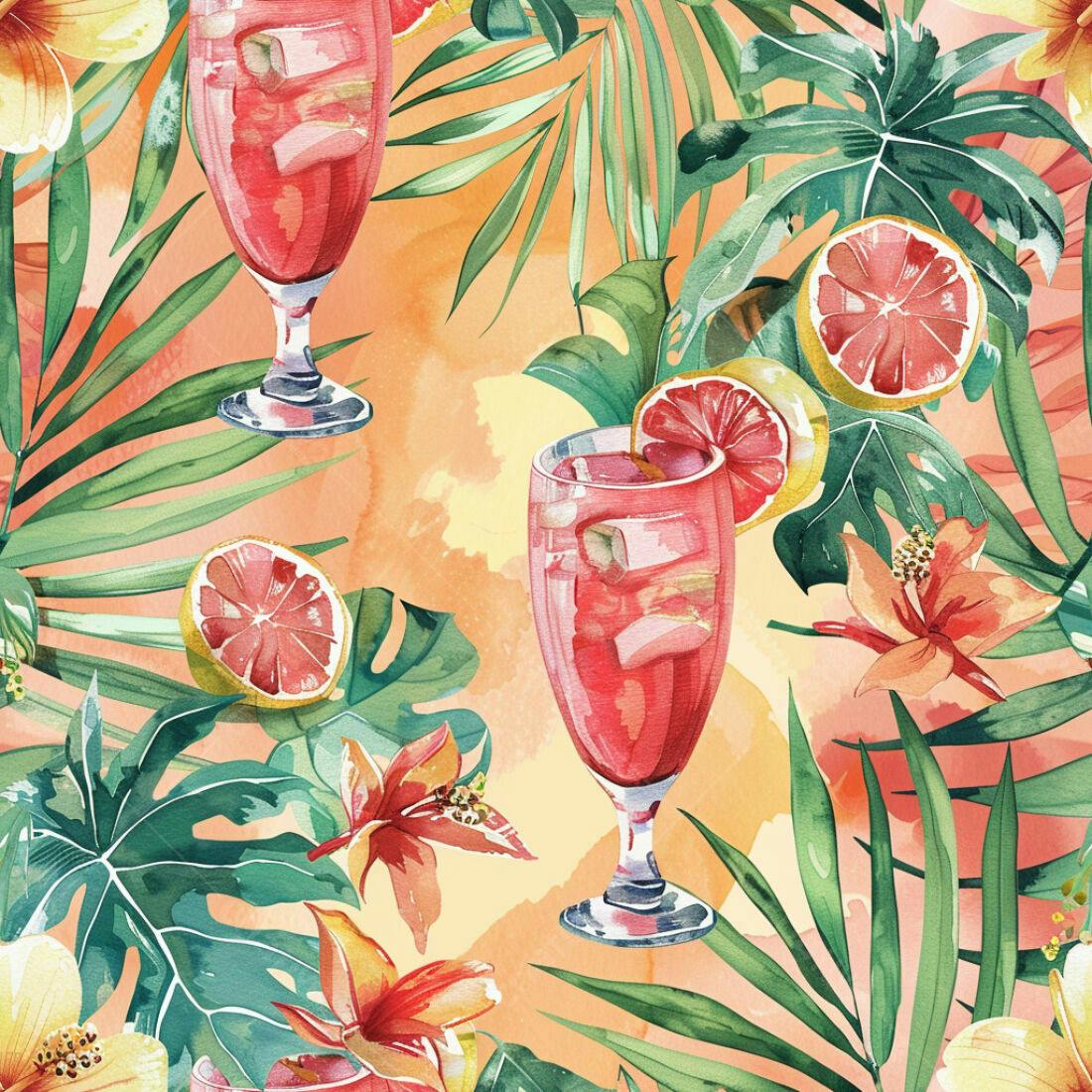 Textura Tropical Bebidas e Folhagens para Fundo