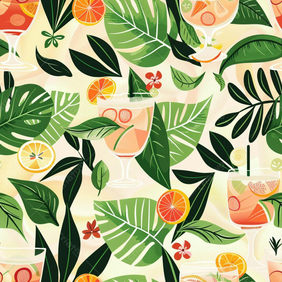Textura Tropical Bebidas e Folhas para Fundo
