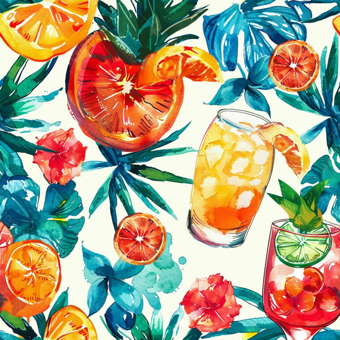 Textura Tropical Frutas e Drinks para Fundo