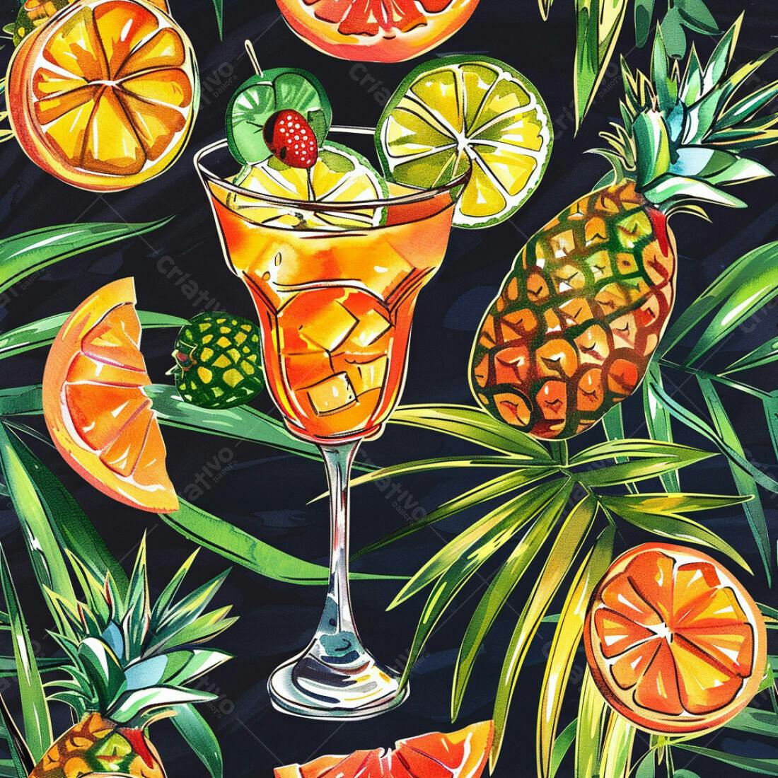 Textura Tropical Frutas e Bebida para Fundo