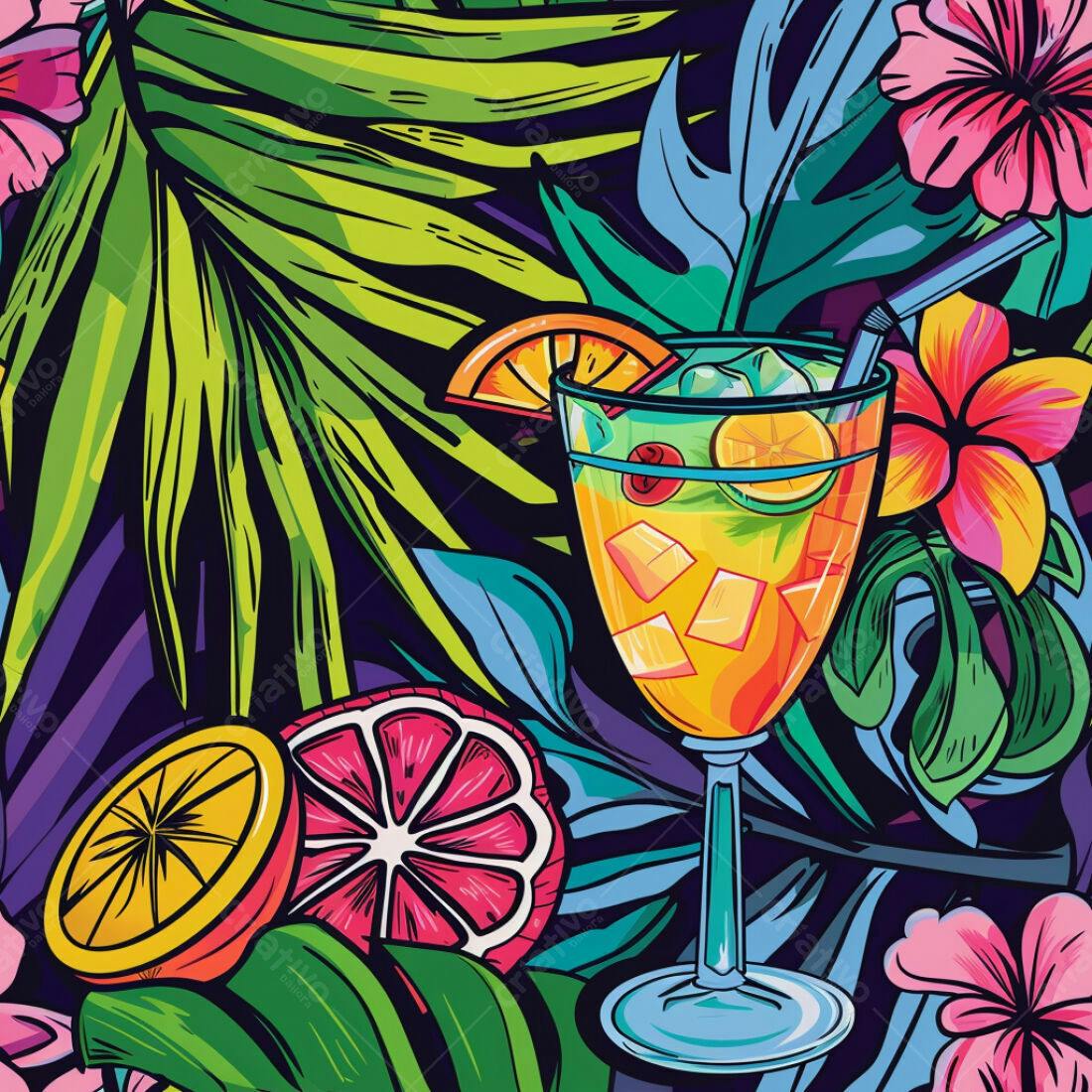 Textura Tropical Frutas e Bebida para Fundo