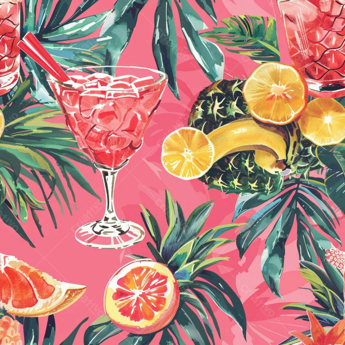 Textura Tropical Frutas e Drinks para Fundo