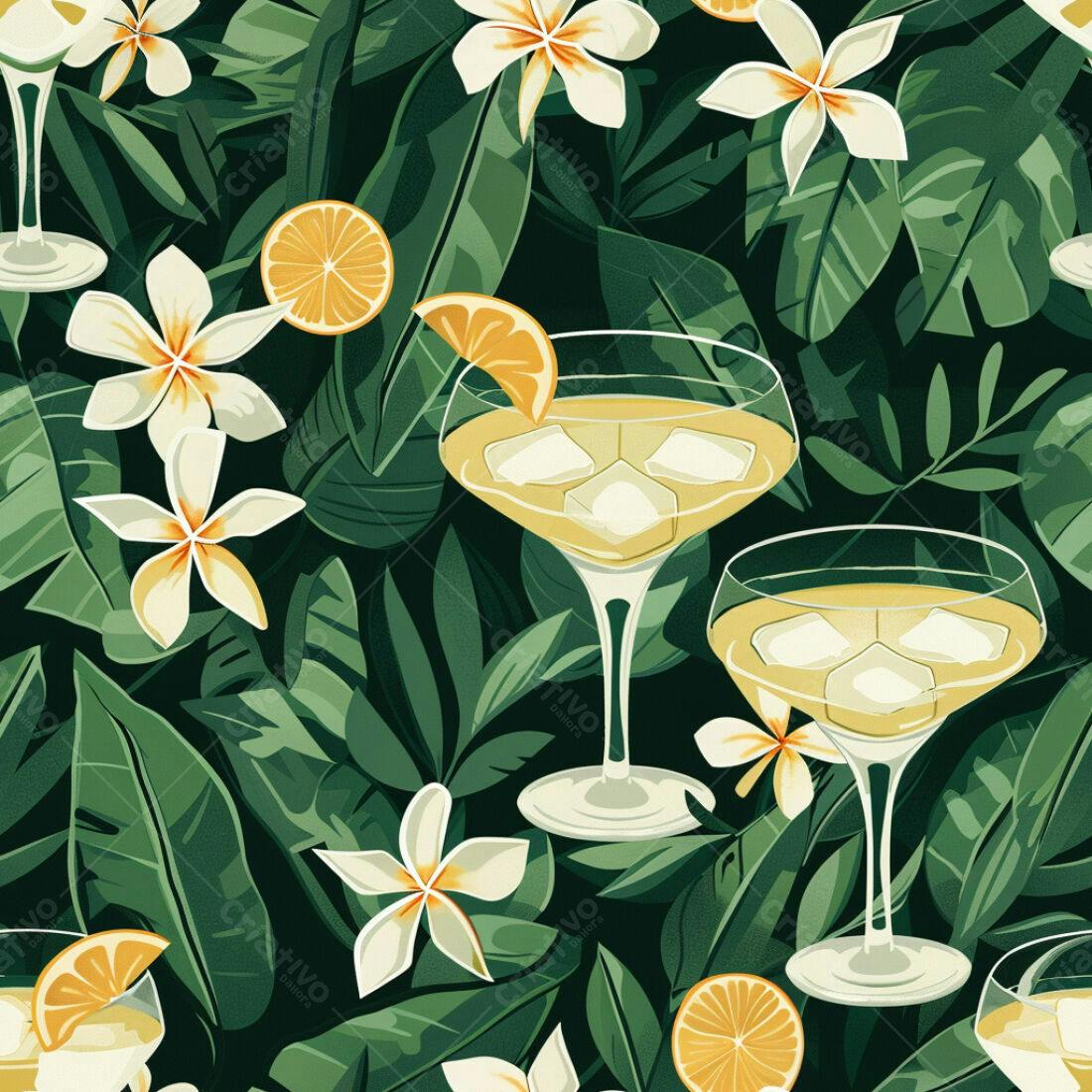 Textura Tropical Folhas e Flores para Fundo