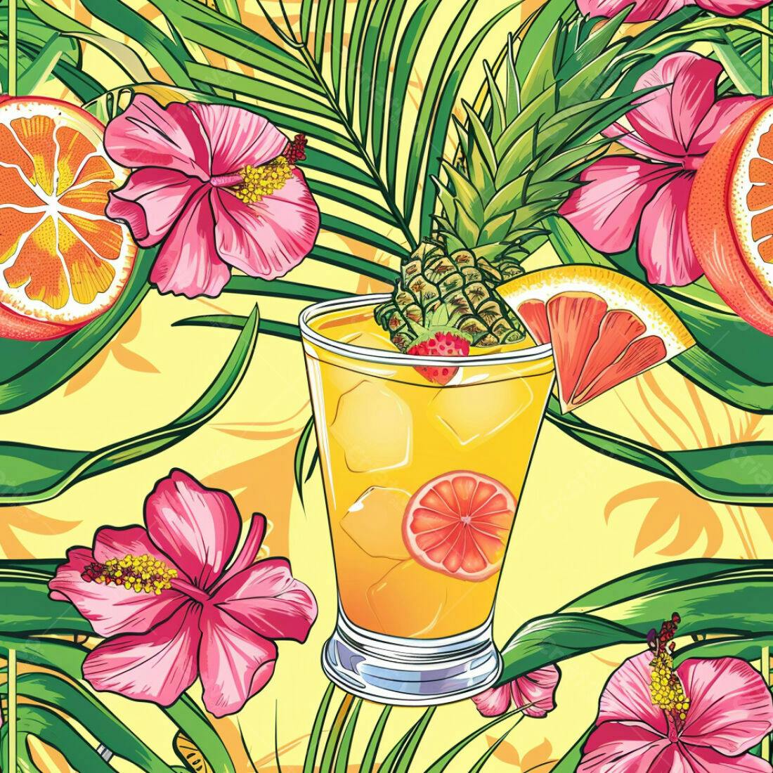 Textura Tropical Frutas e Flores para Fundo