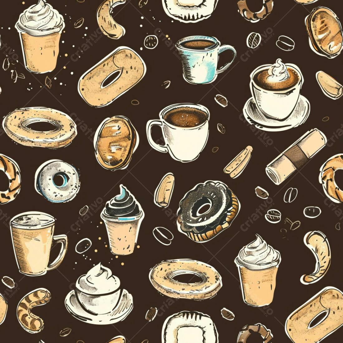 Textura Padrão Café e Doces para Fundo