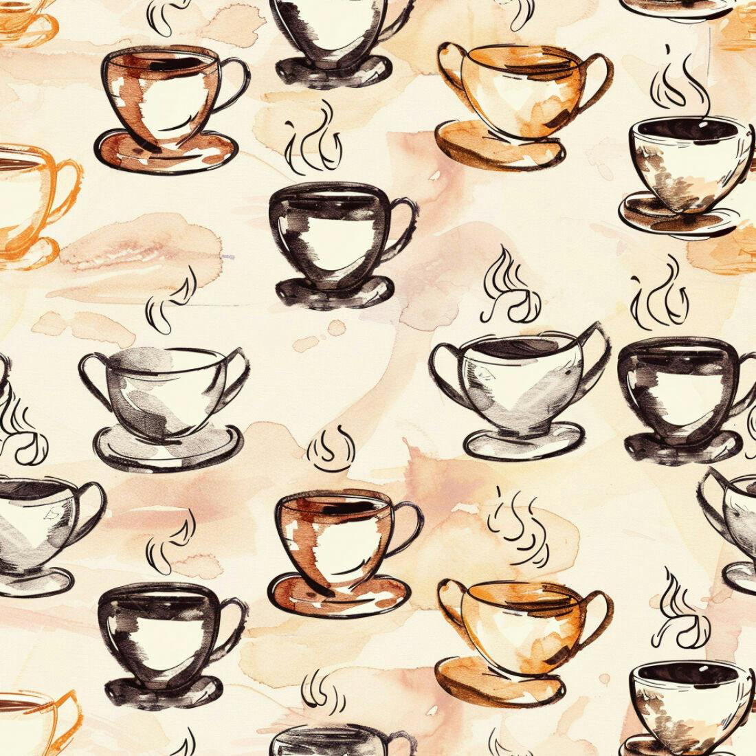 Textura xícaras café aquarela para fundo