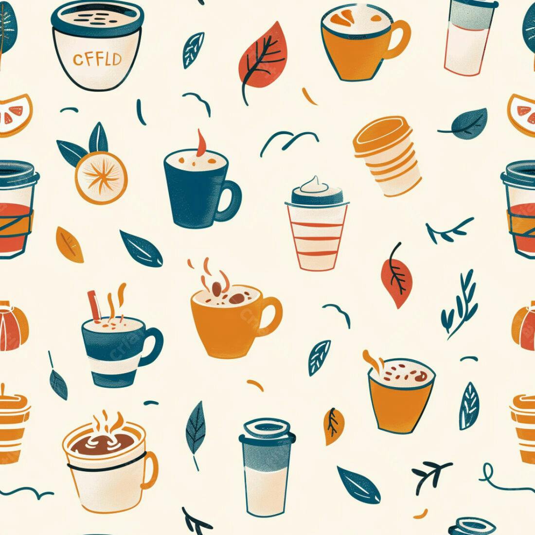 Textura Padrão Outono Bebidas Quentes para Fundo