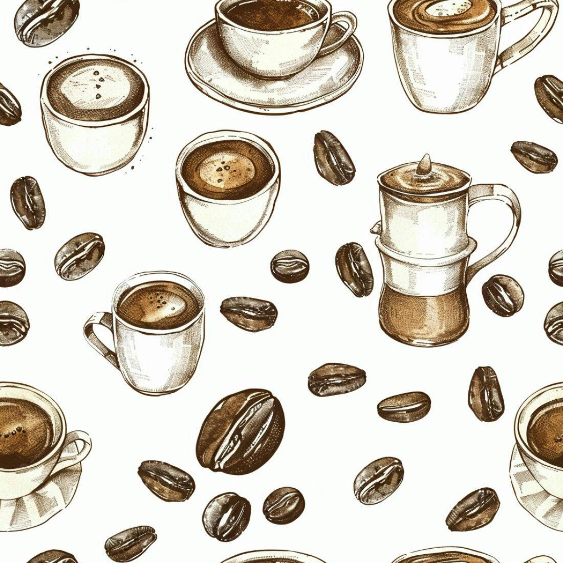 Textura café grãos e xícaras para fundo
