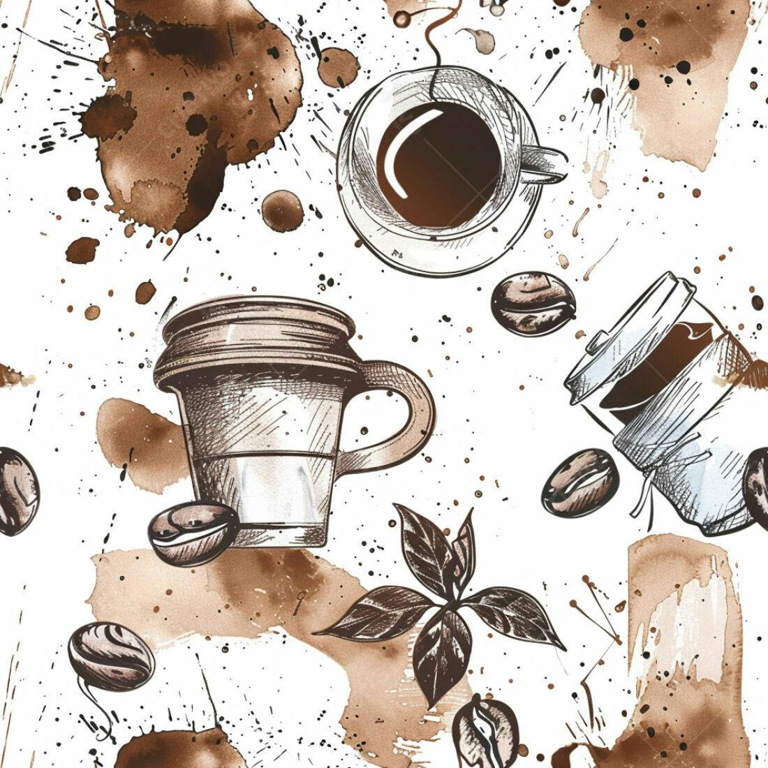 Textura café manchas e xícaras para fundo