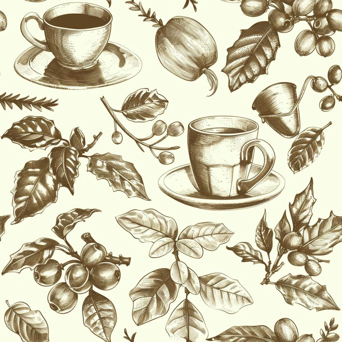 Textura Café Grãos e Xícaras para Fundo