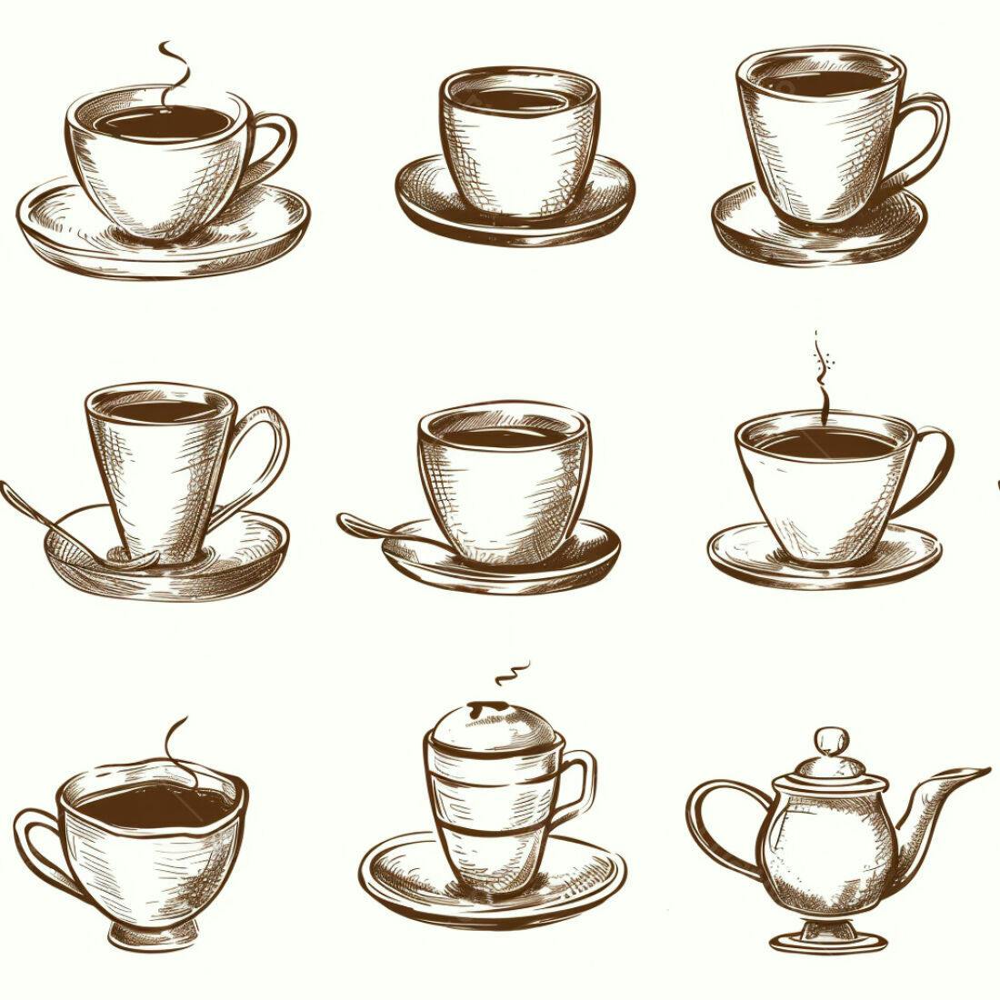 Textura Desenho Café Xícaras para Cardápio