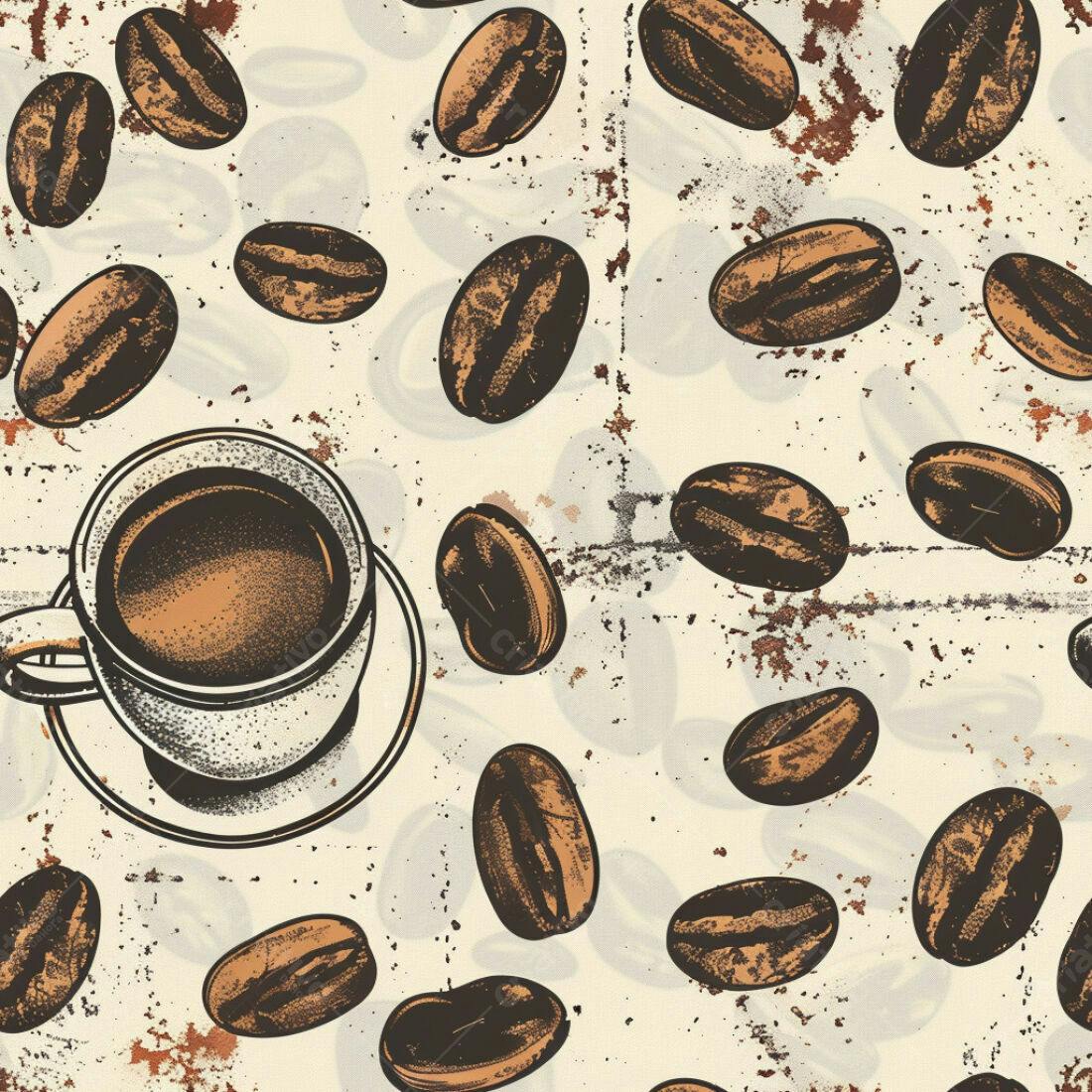 Textura Café Grãos e Xícara para Fundo