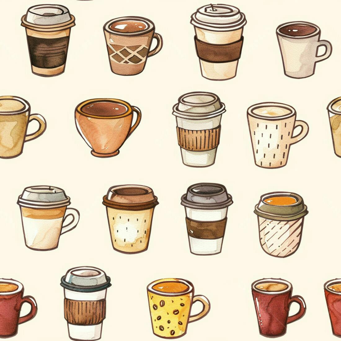 Textura xícaras café aquarela para papel de parede