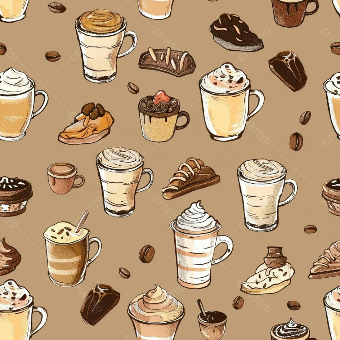 Textura Padrão Café e Doces para Fundo