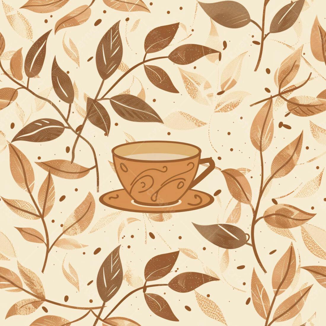 Textura Folhas e Xícara para Fundo