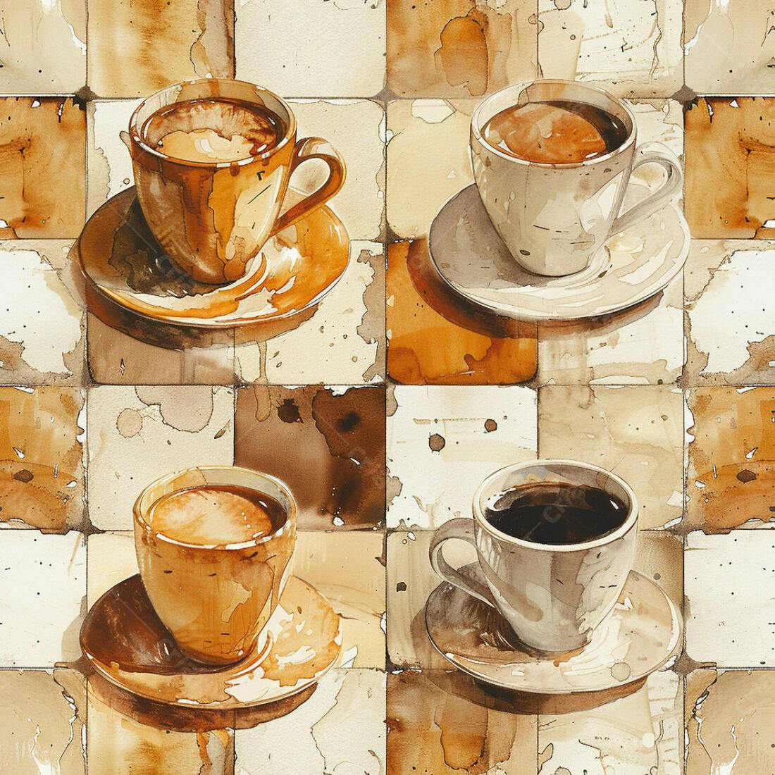 Textura Café e Xícaras para Papel de Parede