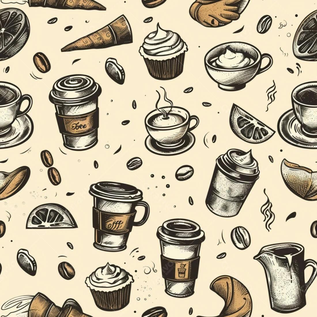 Textura Padrão Café e Doces para Fundo