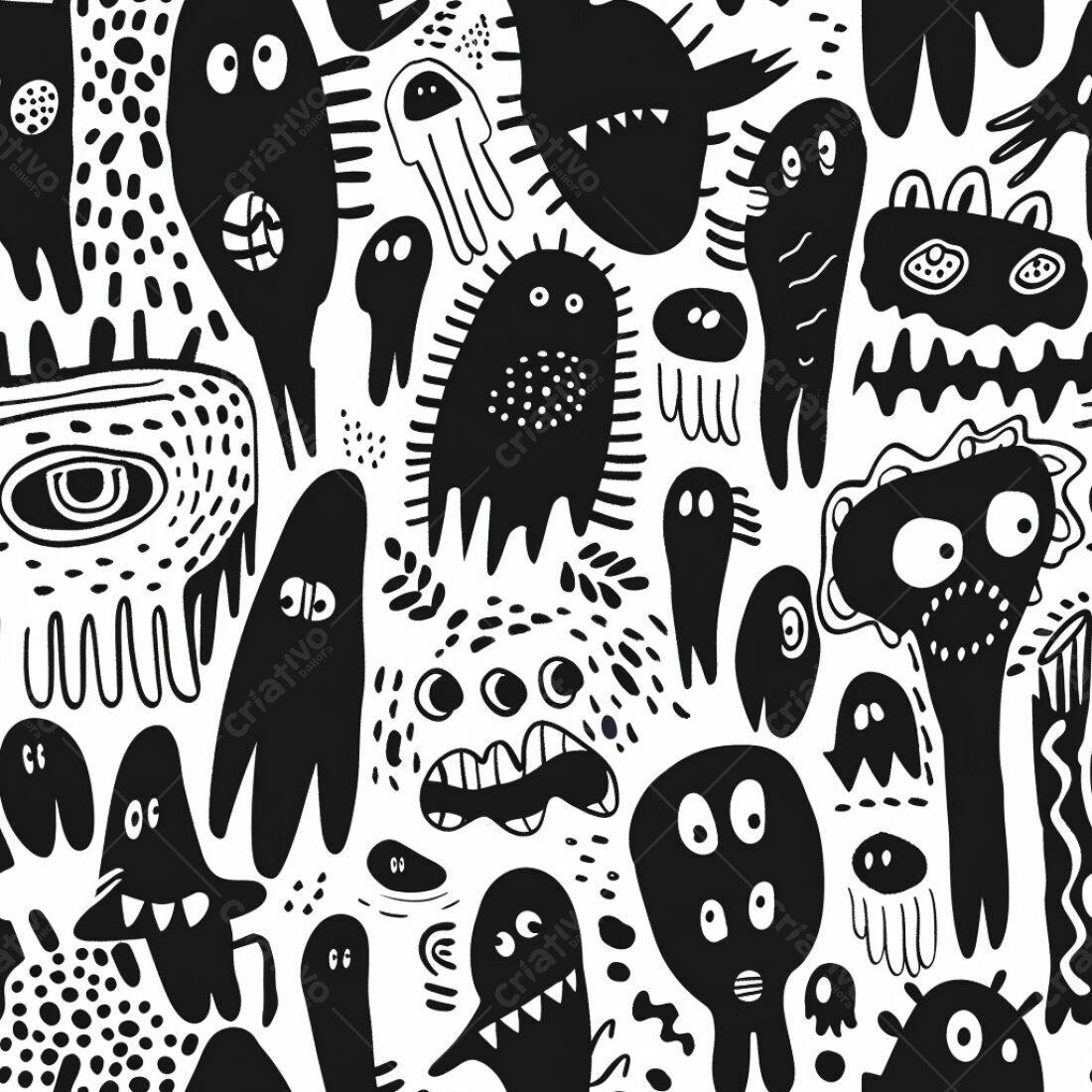 Textura Monstros Preto e Branco para Fundo
