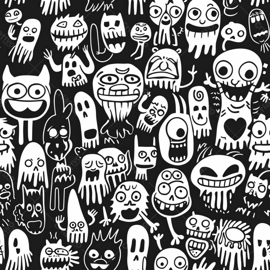 Textura Monstros Desenhados para Fundo de Halloween