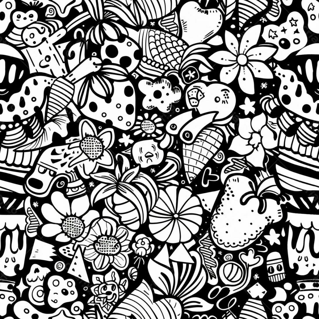 Textura Desenho Doodle Preto e Branco para Fundo