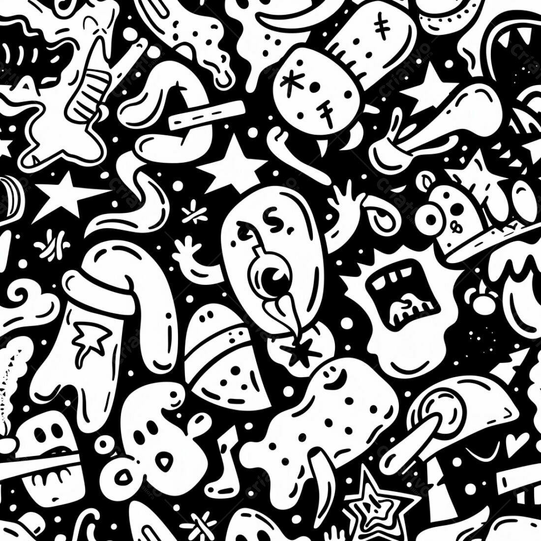 Textura Monstros Cartoon Preto e Branco para Fundo