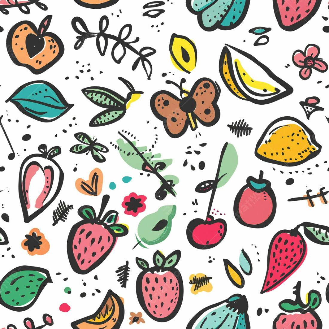 Textura Frutas e Flores Coloridas para Fundo
