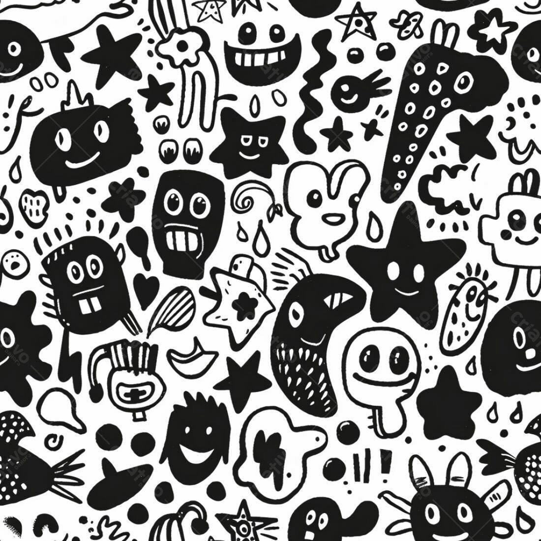 Textura Monstros Cartoon Preto e Branco para Fundo
