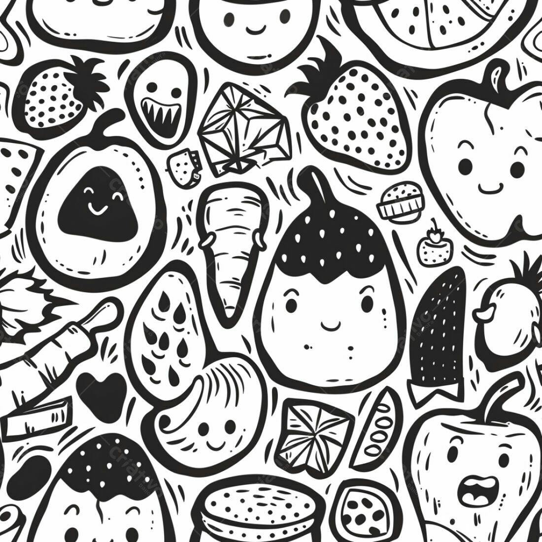 Textura Frutas e Legumes Cartoon para Fundo
