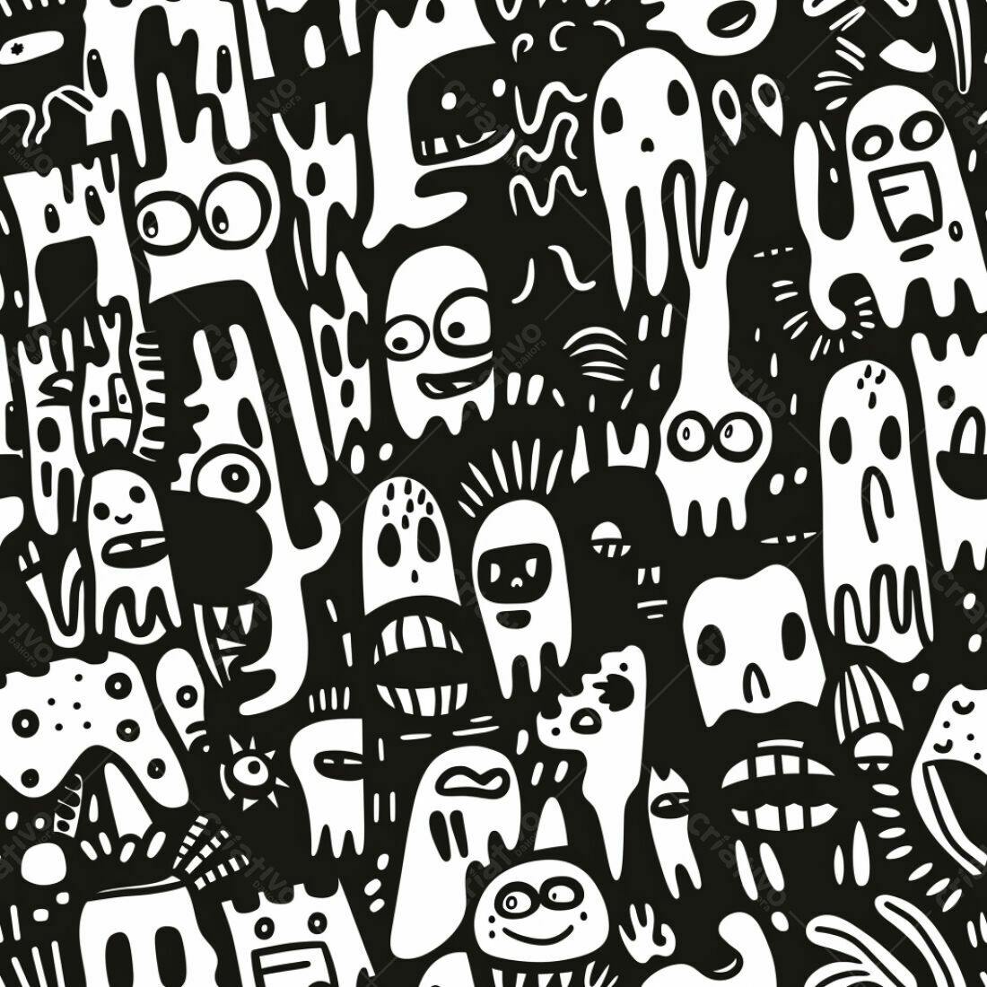Textura Monstros Desenhados para Fundo de Halloween