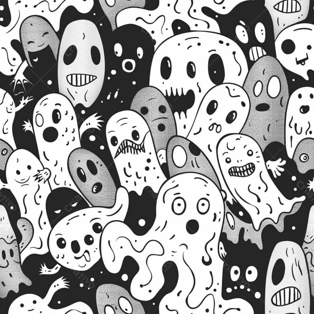 Textura Monstros Halloween Preto e Branco para Fundo