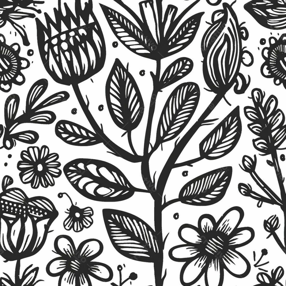 Textura floral preto e branco para fundo