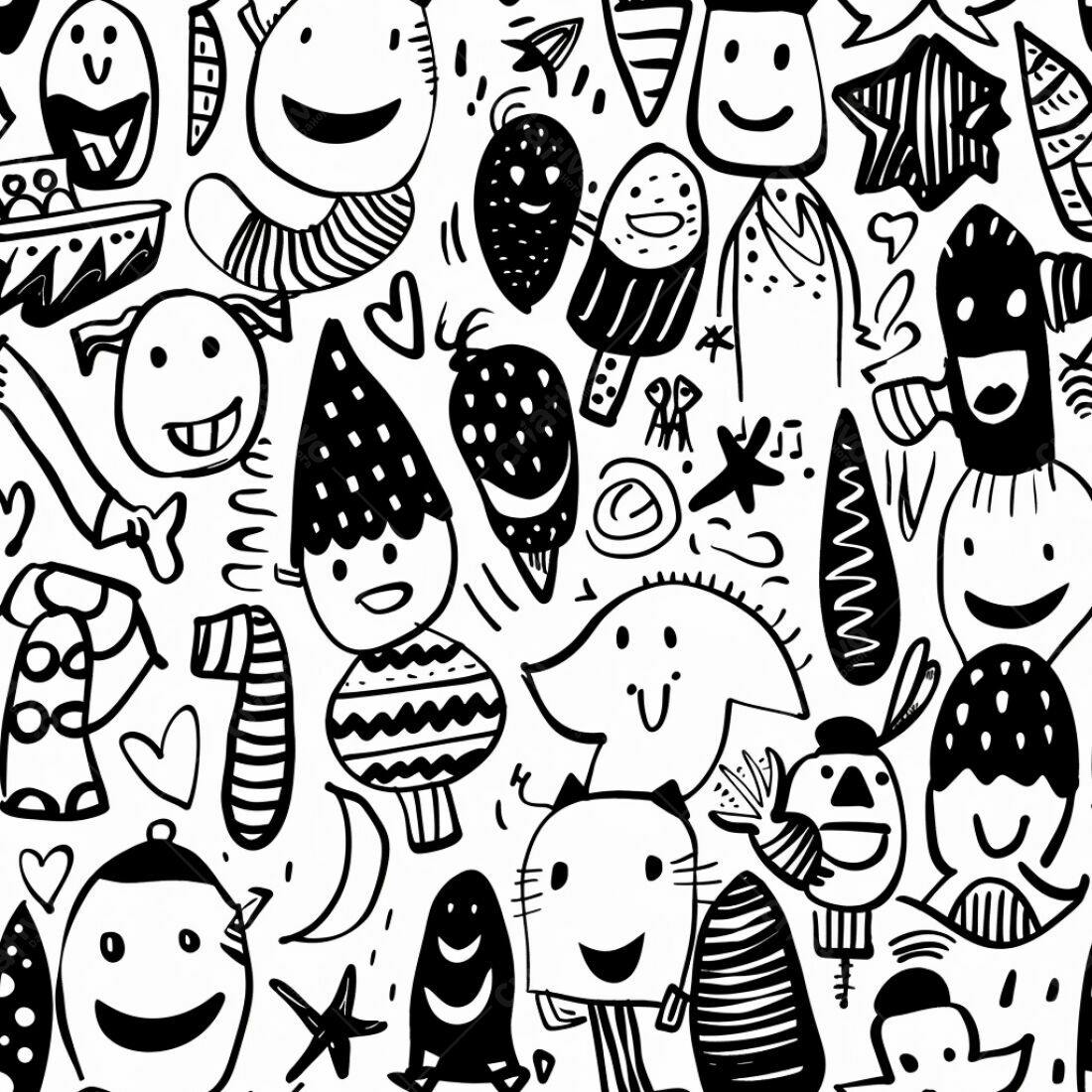 Textura Desenho Infantil Preto e Branco para Fundo