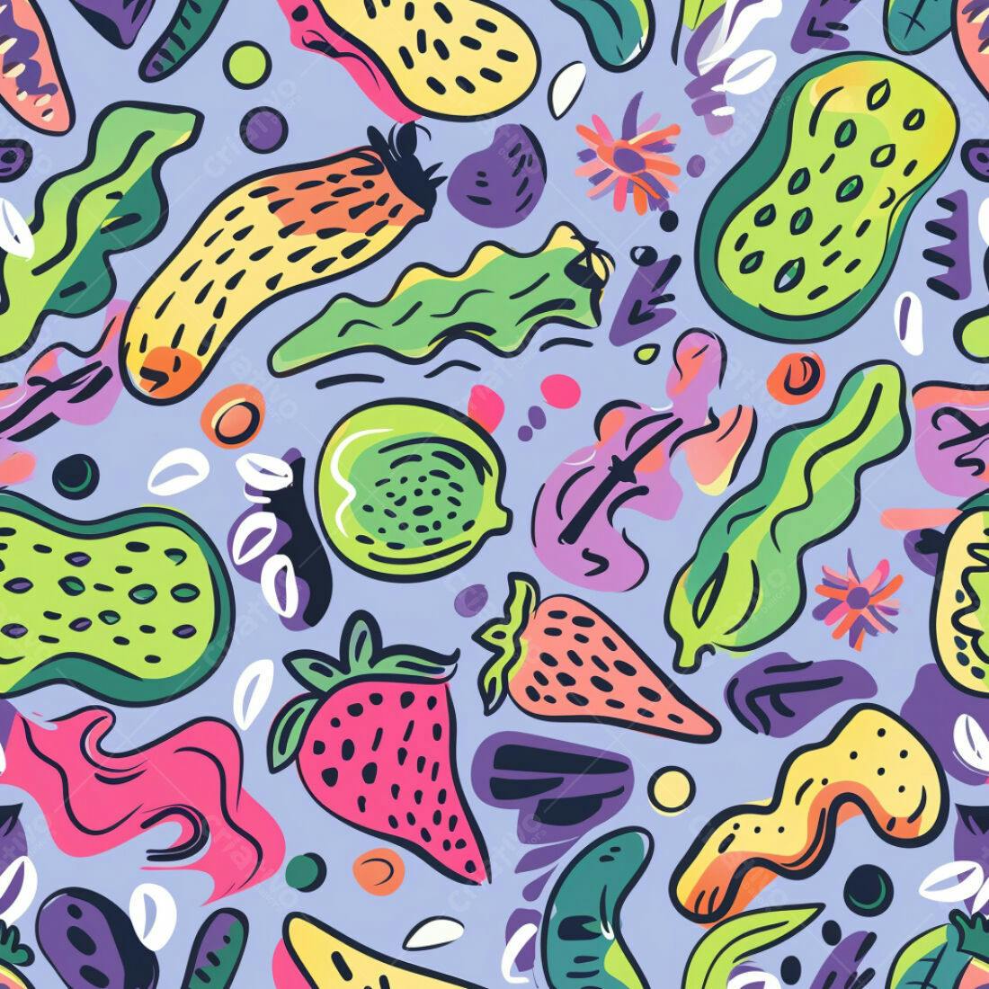 Textura Frutas e Folhas Coloridas para Fundo