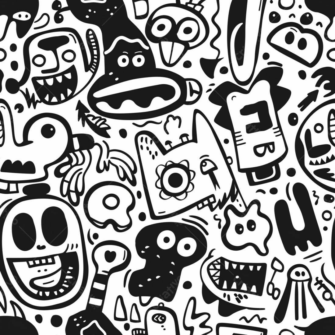 Textura Monstros Cartoon Preto e Branco para Fundo