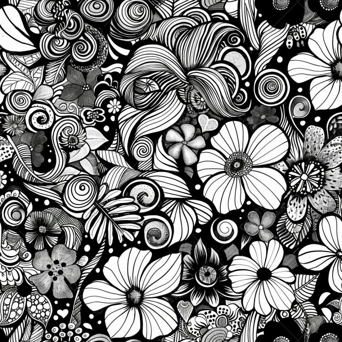 Textura Floral Preto e Branco para Fundo