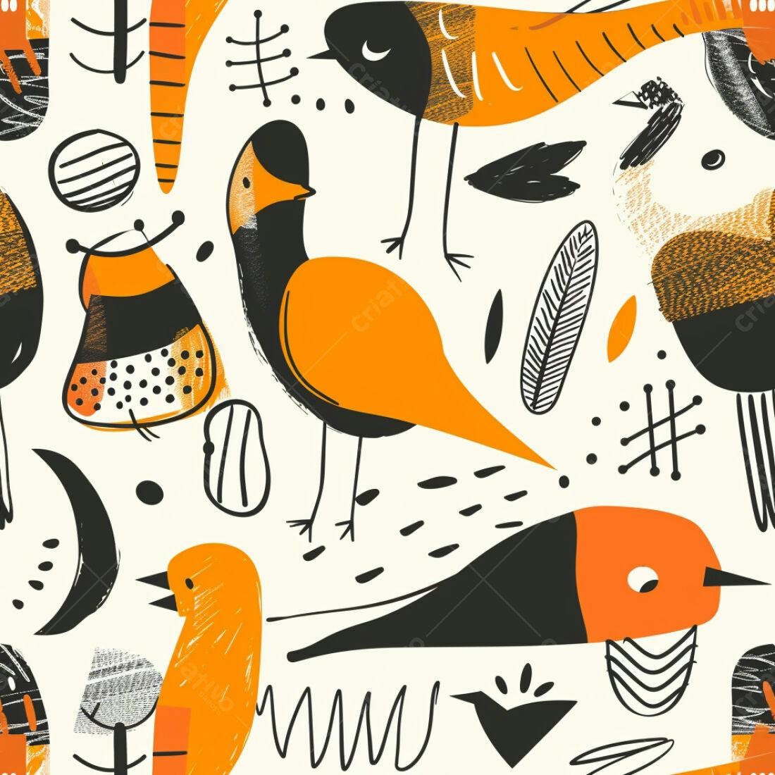 Textura pássaros abstratos laranja e preto para fundo