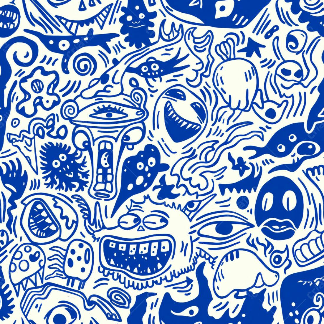 Textura Monstros Cartoon Azul para Fundo