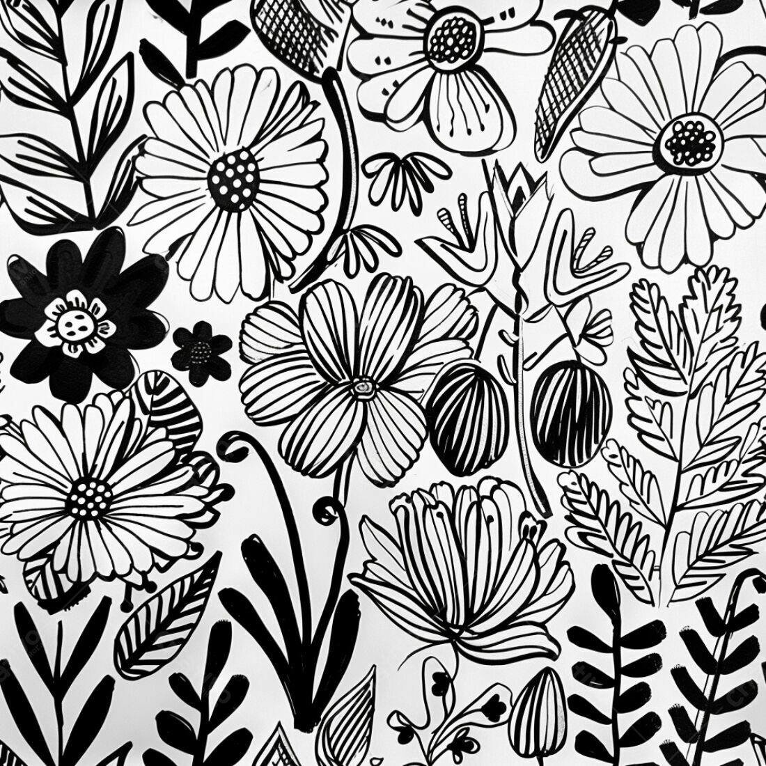 Textura Floral Preto e Branco para Fundo